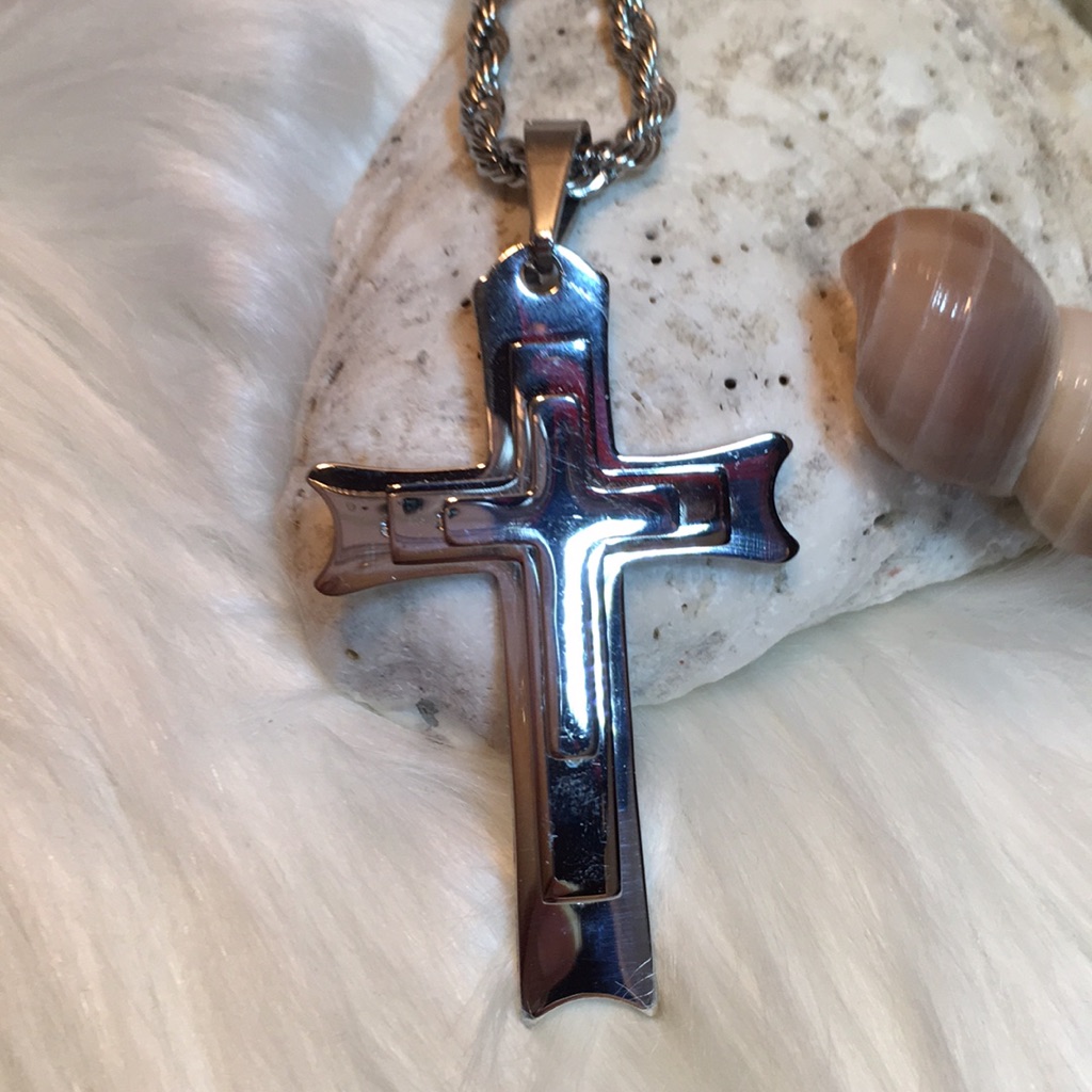 Silver Stainless Steel Rope Cross